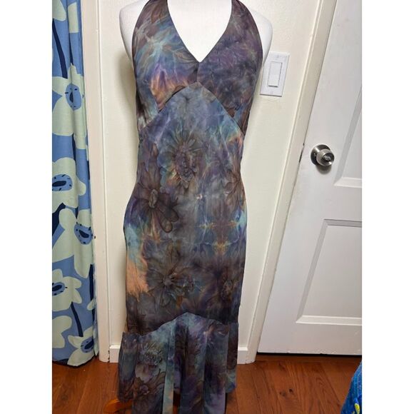 Sharon Max VTG Halter Dress Blue Witchy Whimsygoth Fairy Grunge M Phoebe Buffay - Picture 2 of 6